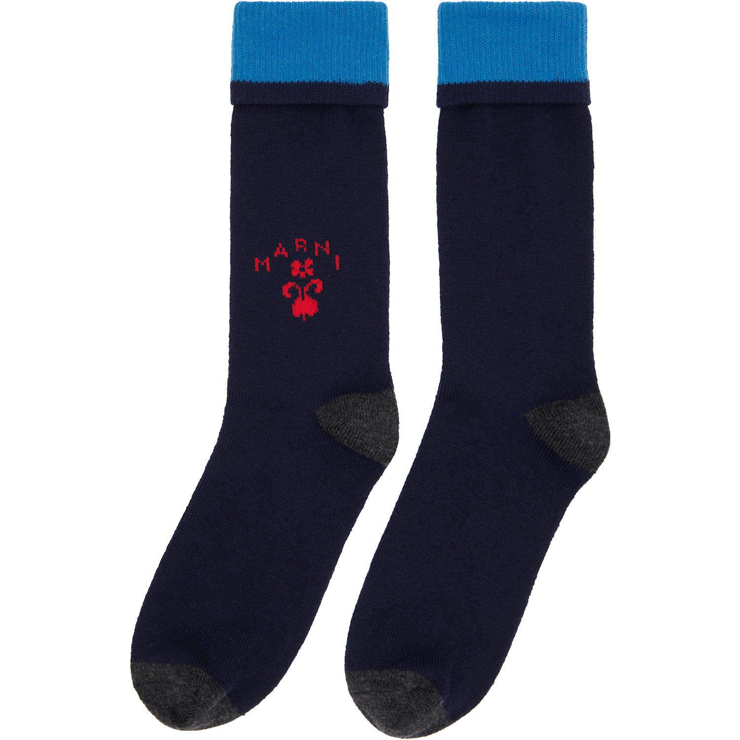  Marni Navy Wool Flower Logo Socks 