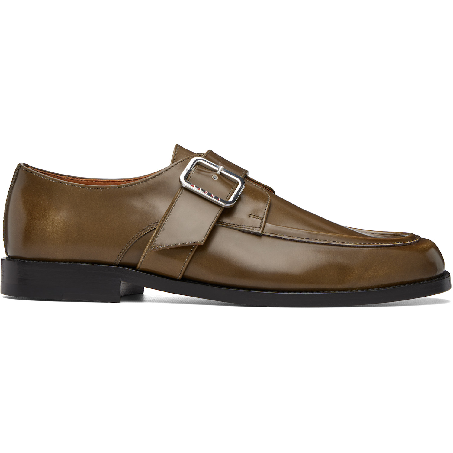 Marni Khaki Shaded Leather Buckle Monkstraps