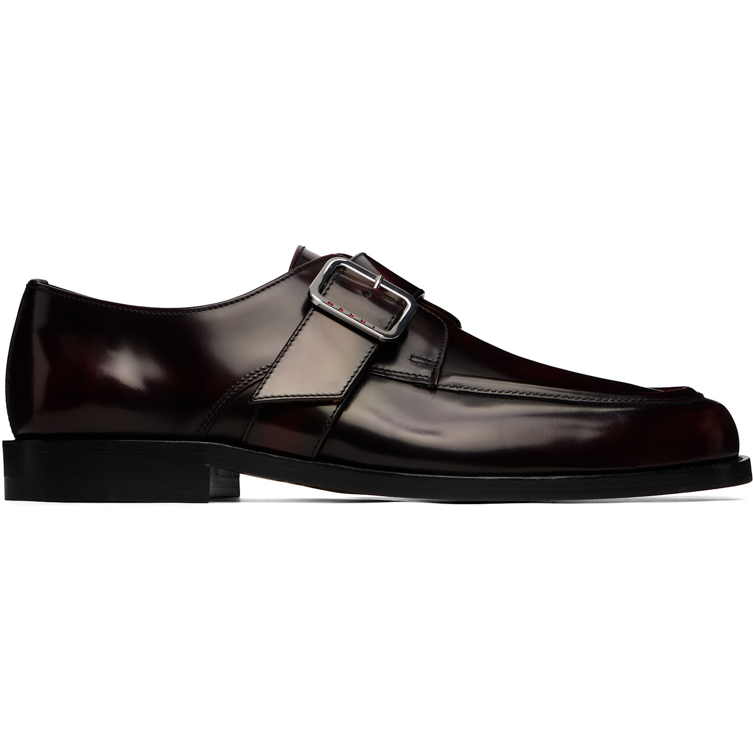 Marni Burgundy Shaded Leather Buckle Monkstraps