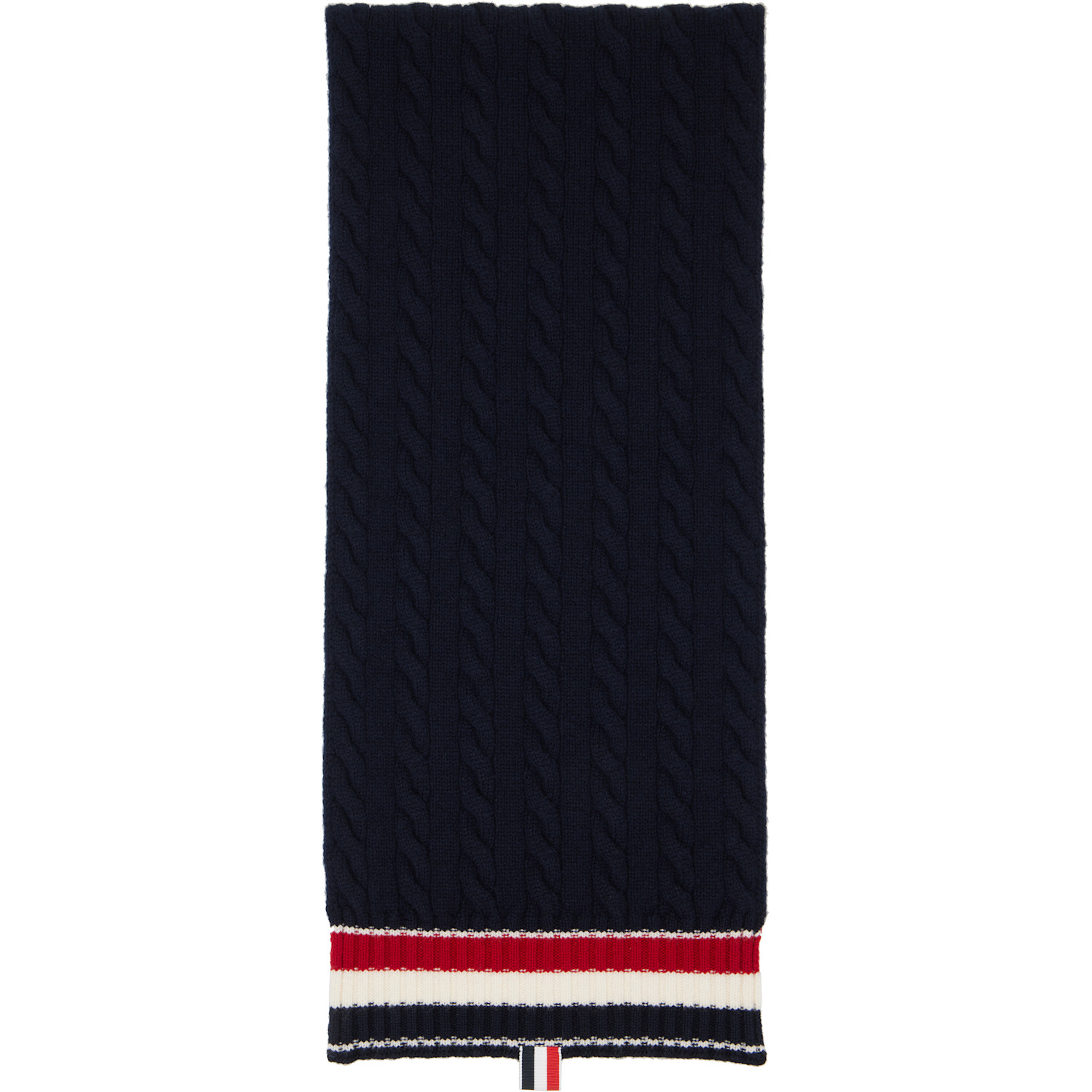 Thom Browne Navy Cable Knit Wool Scarf