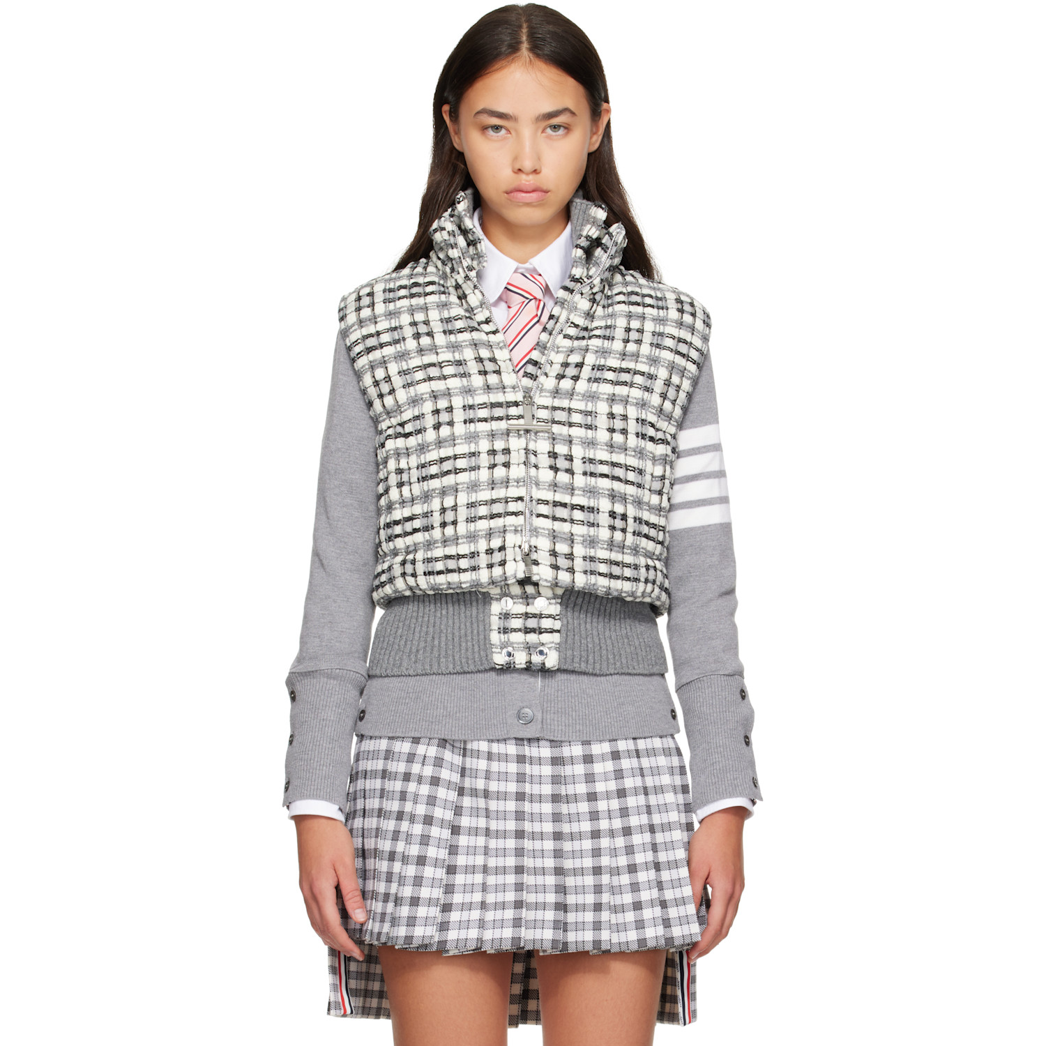 Thom Browne Gray Organza Ribbon Tweed Down Vest