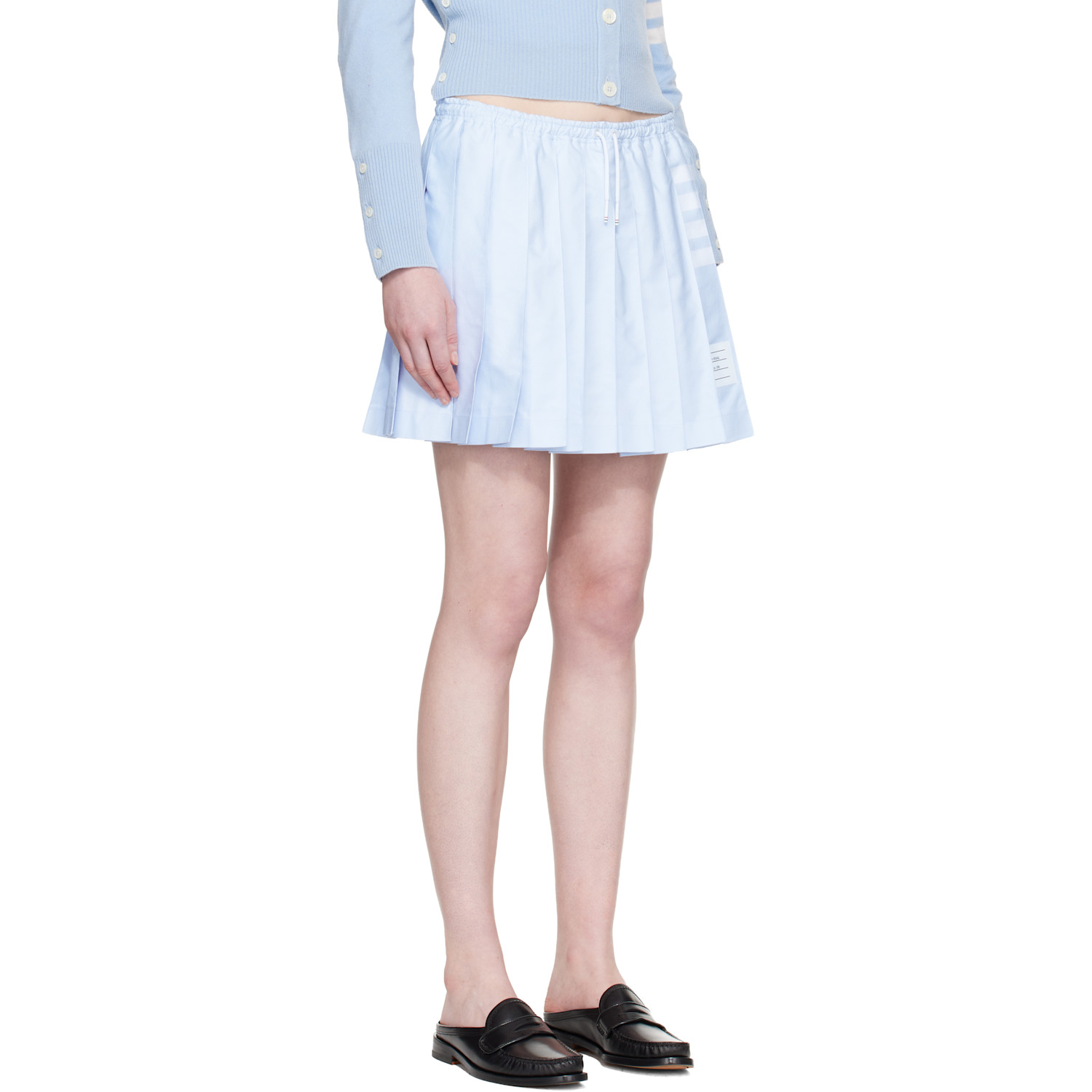  Thom Browne Blue Oxford 4-bar Drawstring Pleated Miniskirt 