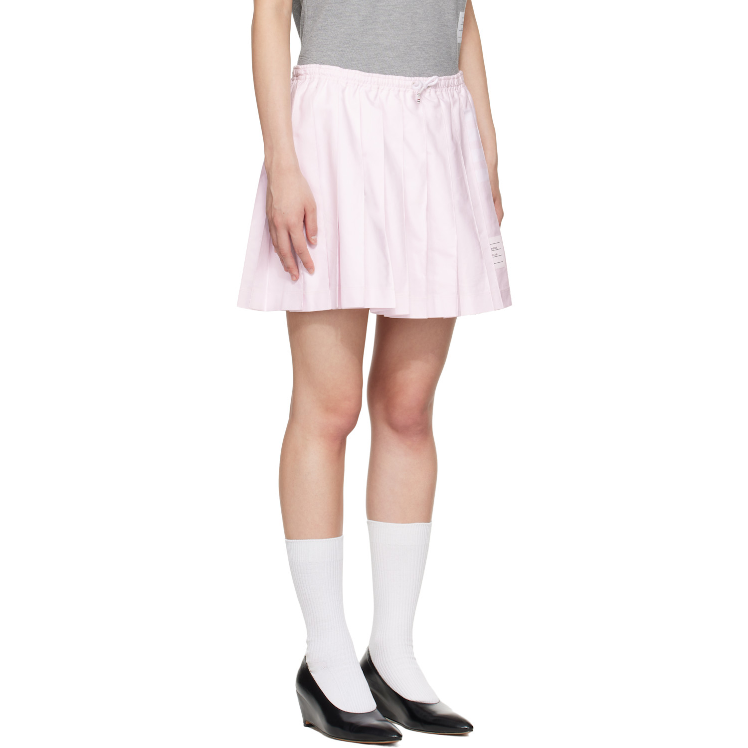  Thom Browne Pink Oxford 4-bar Drawstring Pleated Miniskirt 