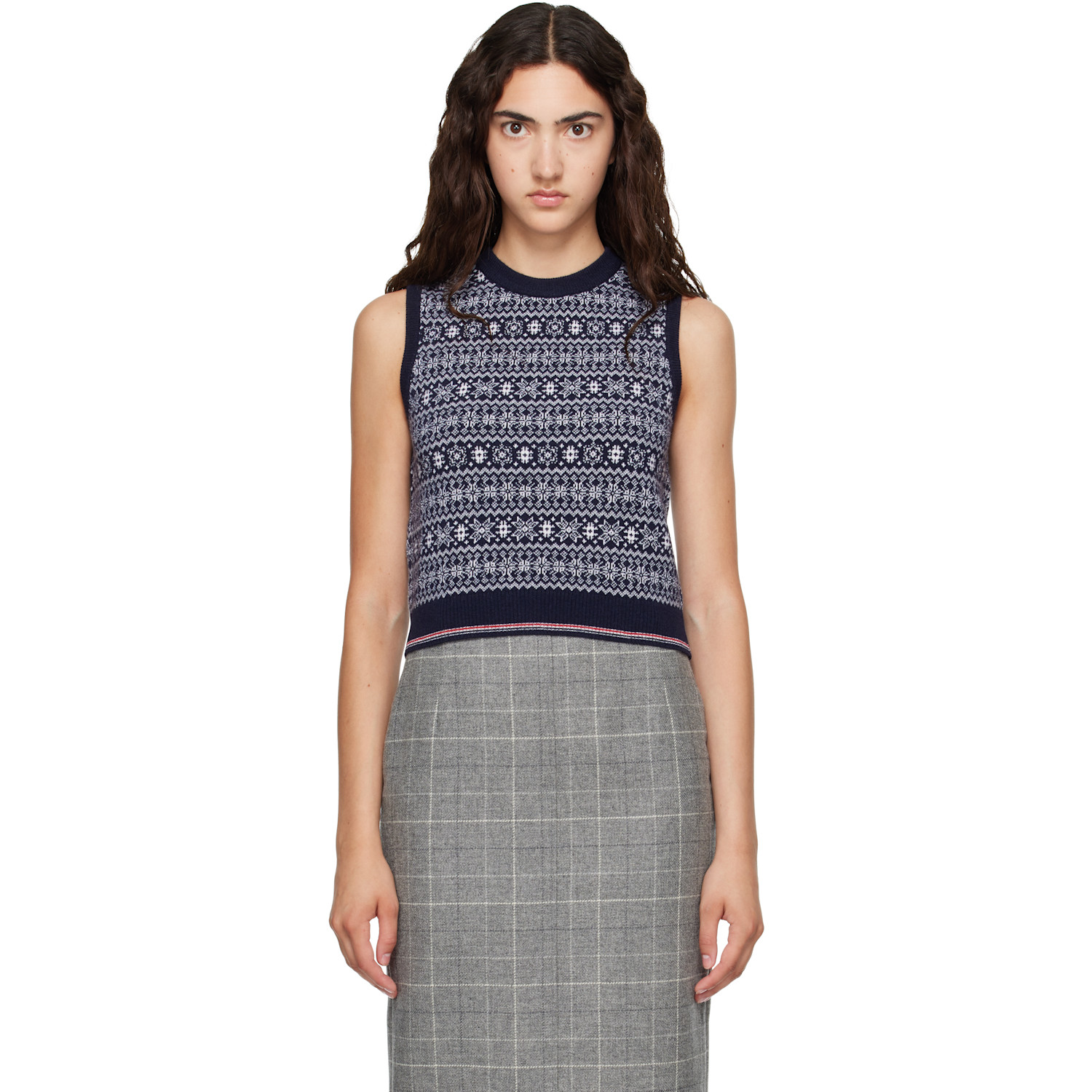 Thom Browne Navy Fairisle Jacquard Wool Sweater