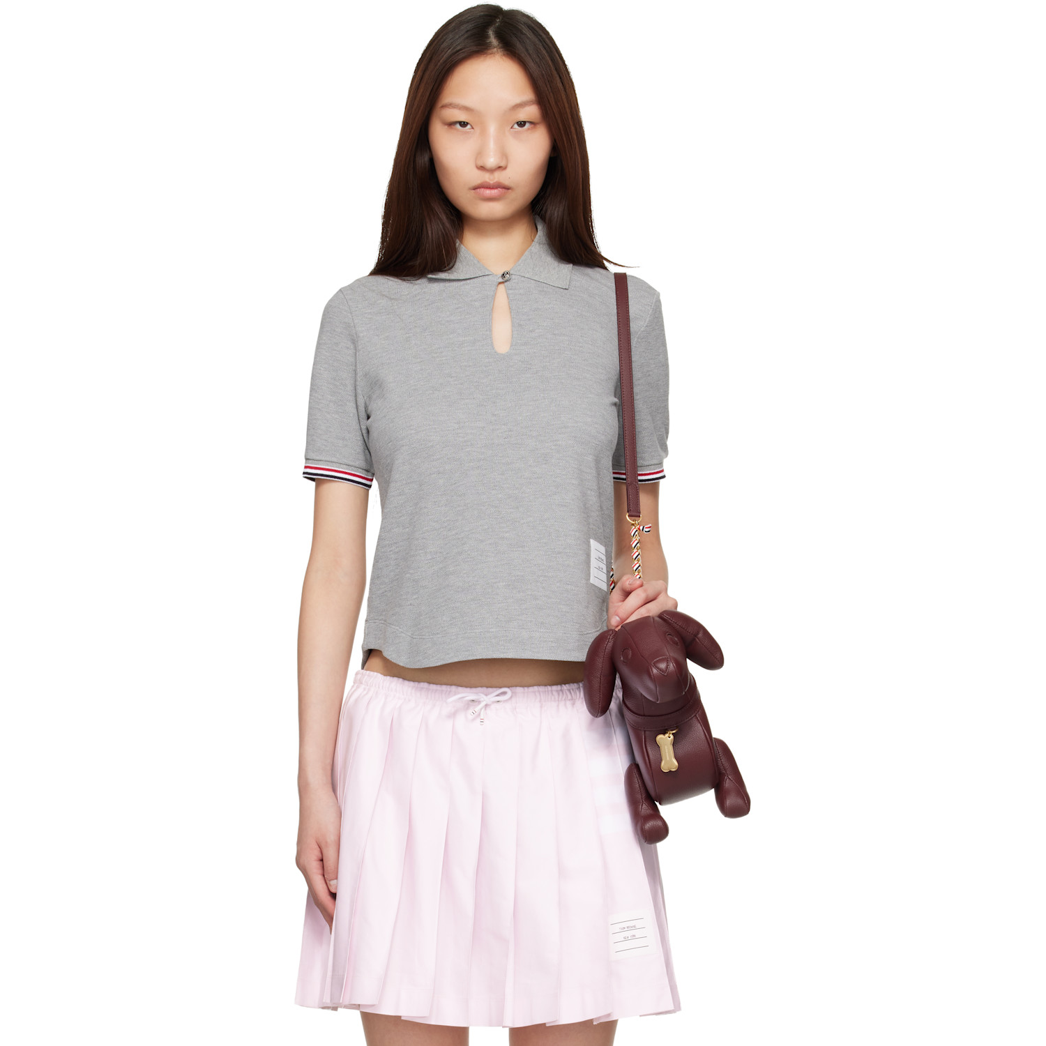 Thom Browne Gray Pique Keyhole Polo