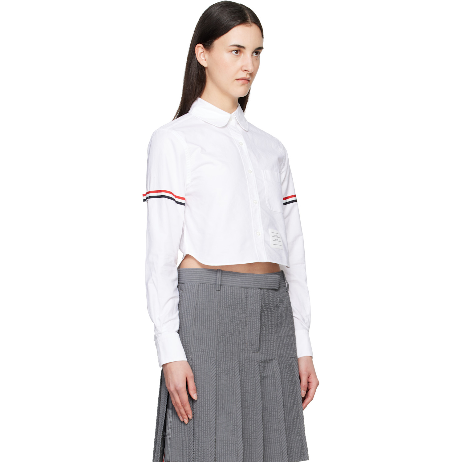  Thom Browne White Armband Cropped Oxford Shirt 
