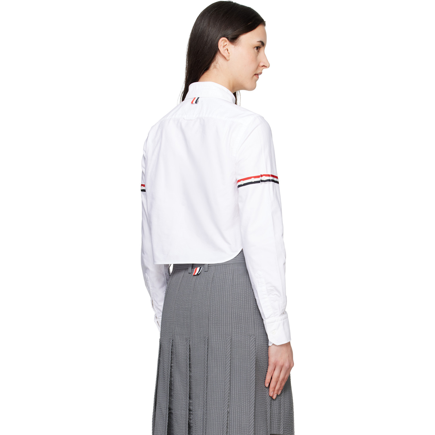  Thom Browne White Armband Cropped Oxford Shirt 