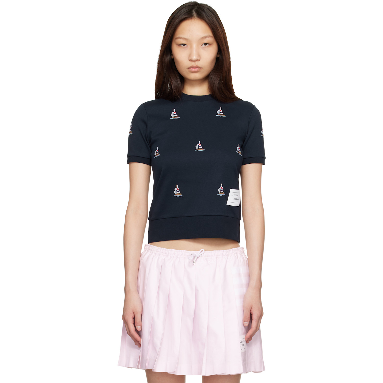 Thom Browne Navy Cotton Milano Sailboat Rib T-shirt