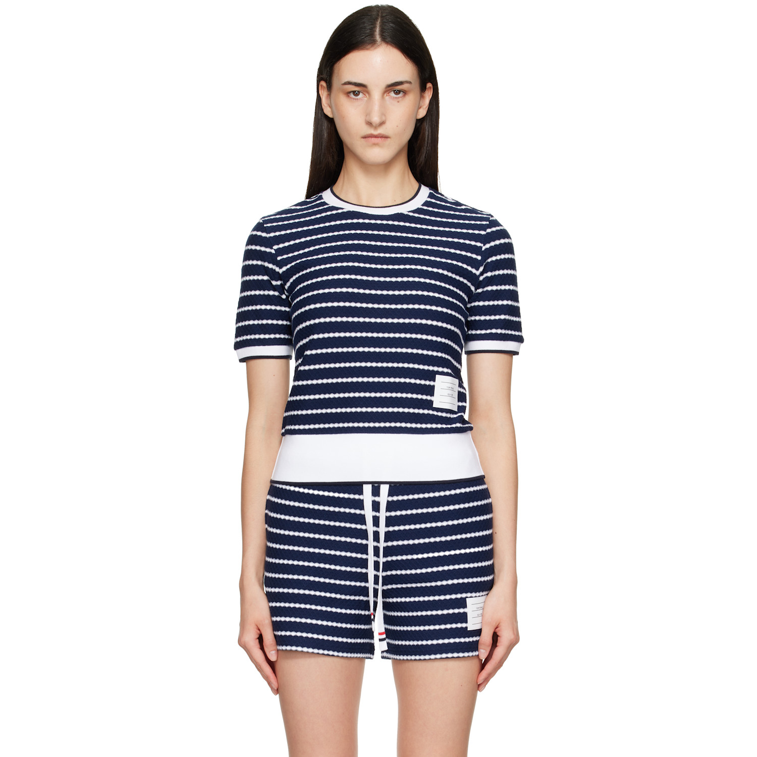 Thom Browne Navy Striped Honeycomb Rib T-shirt