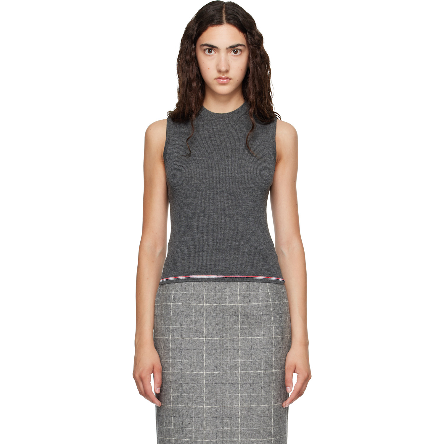 Thom Browne Gray Merino Wool RWB Stripe Tank Top