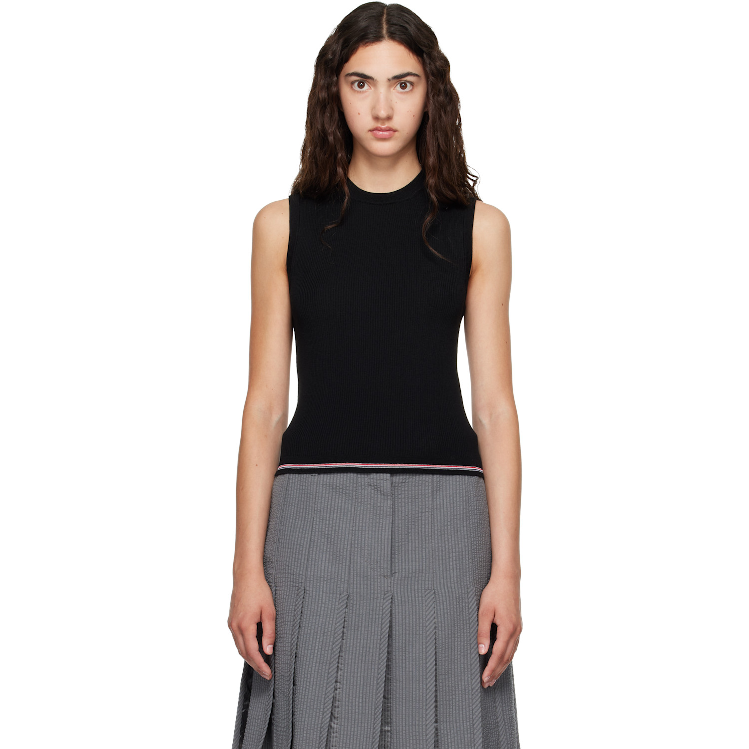 Thom Browne Black Merino Wool RWB Stripe Tank Top