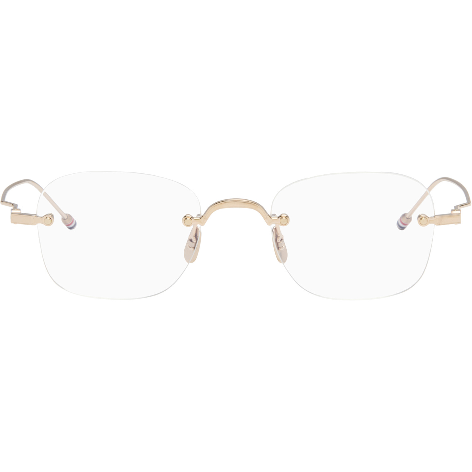 Thom Browne Gold Titanium Rectangular Rimless Glasses