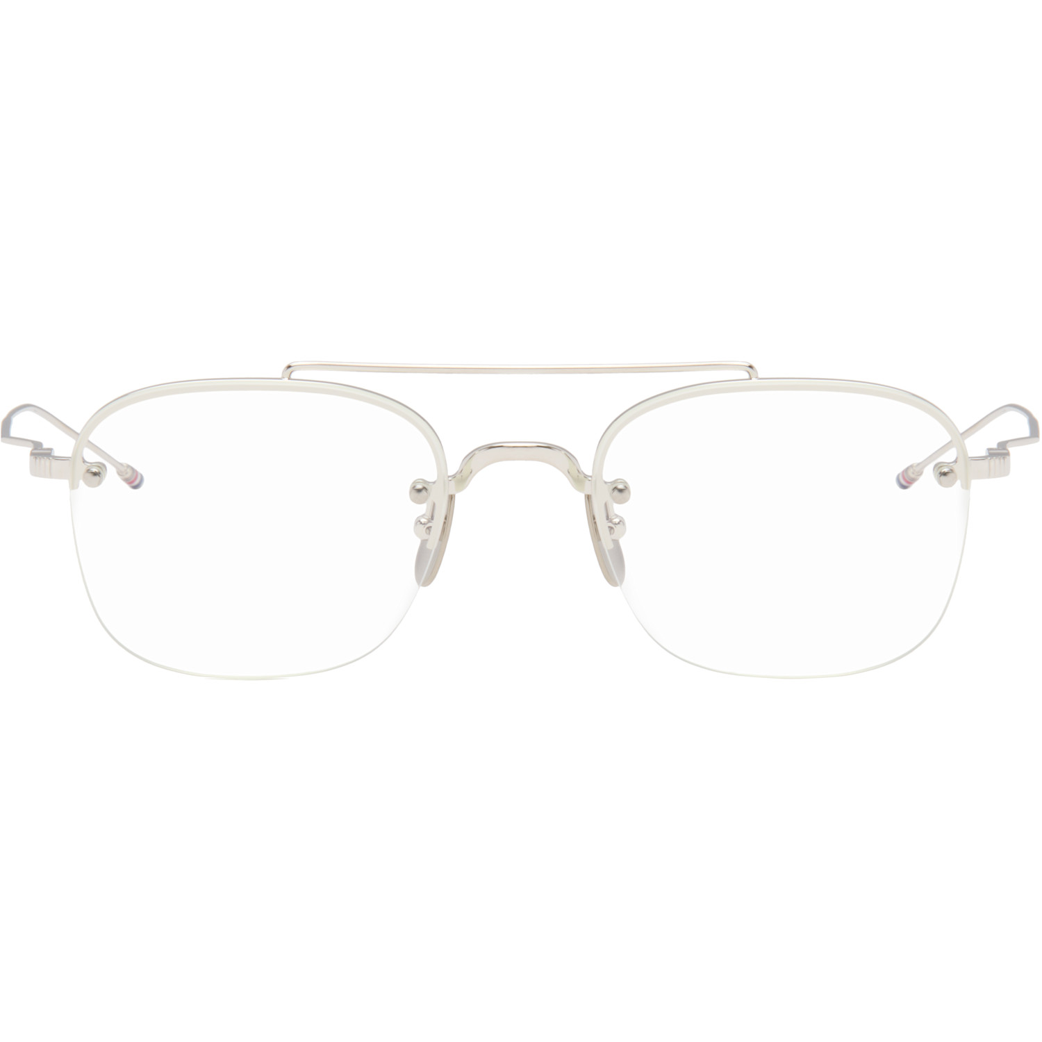 Thom Browne Silver Titanium Semi-Rimless Pilot Glasses