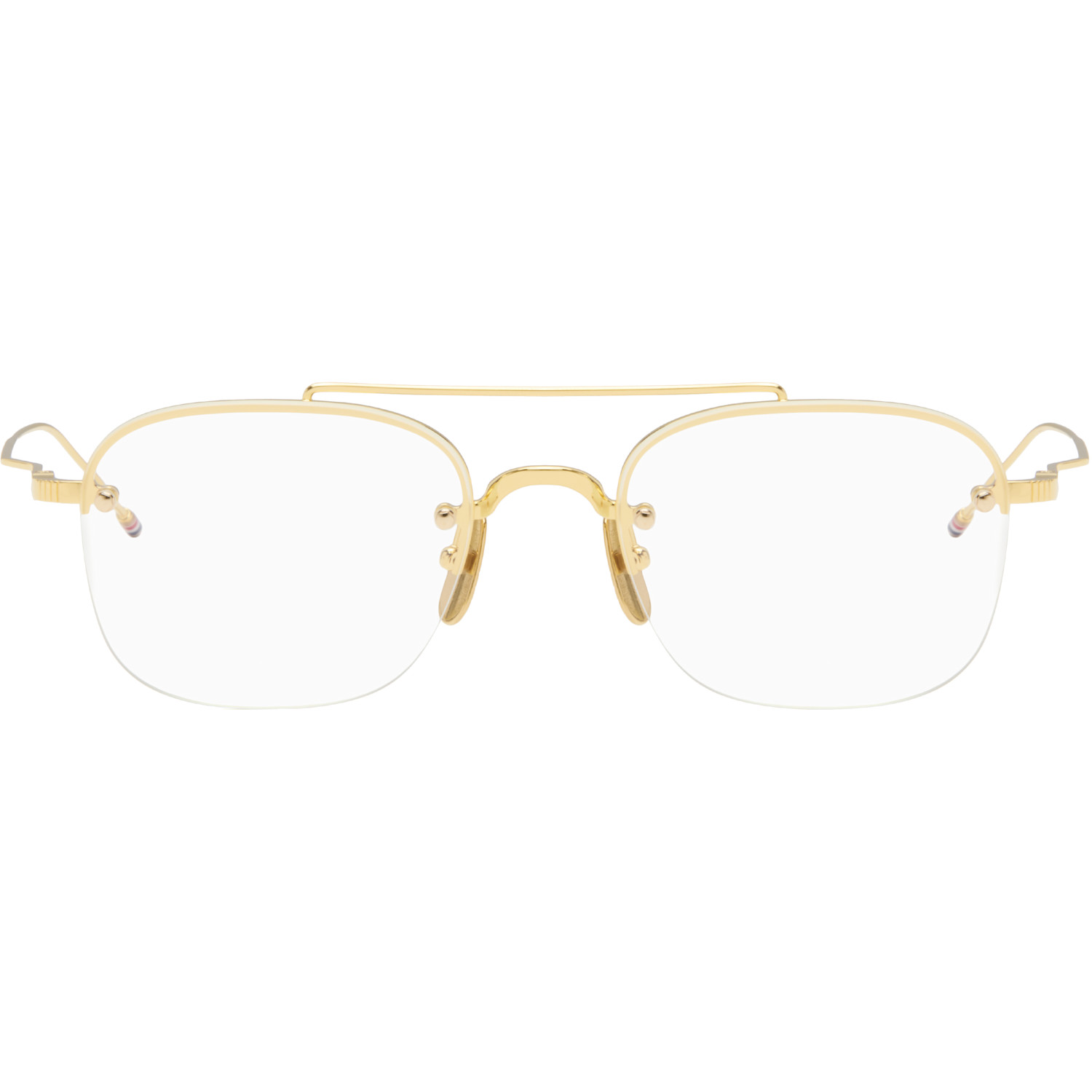 Thom Browne Gold Titanium Semi-Rimless Pilot Glasses