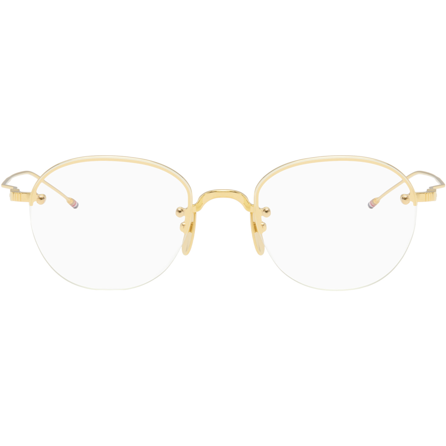 Thom Browne Gold Titanium Semi Rimless Oval Glasses