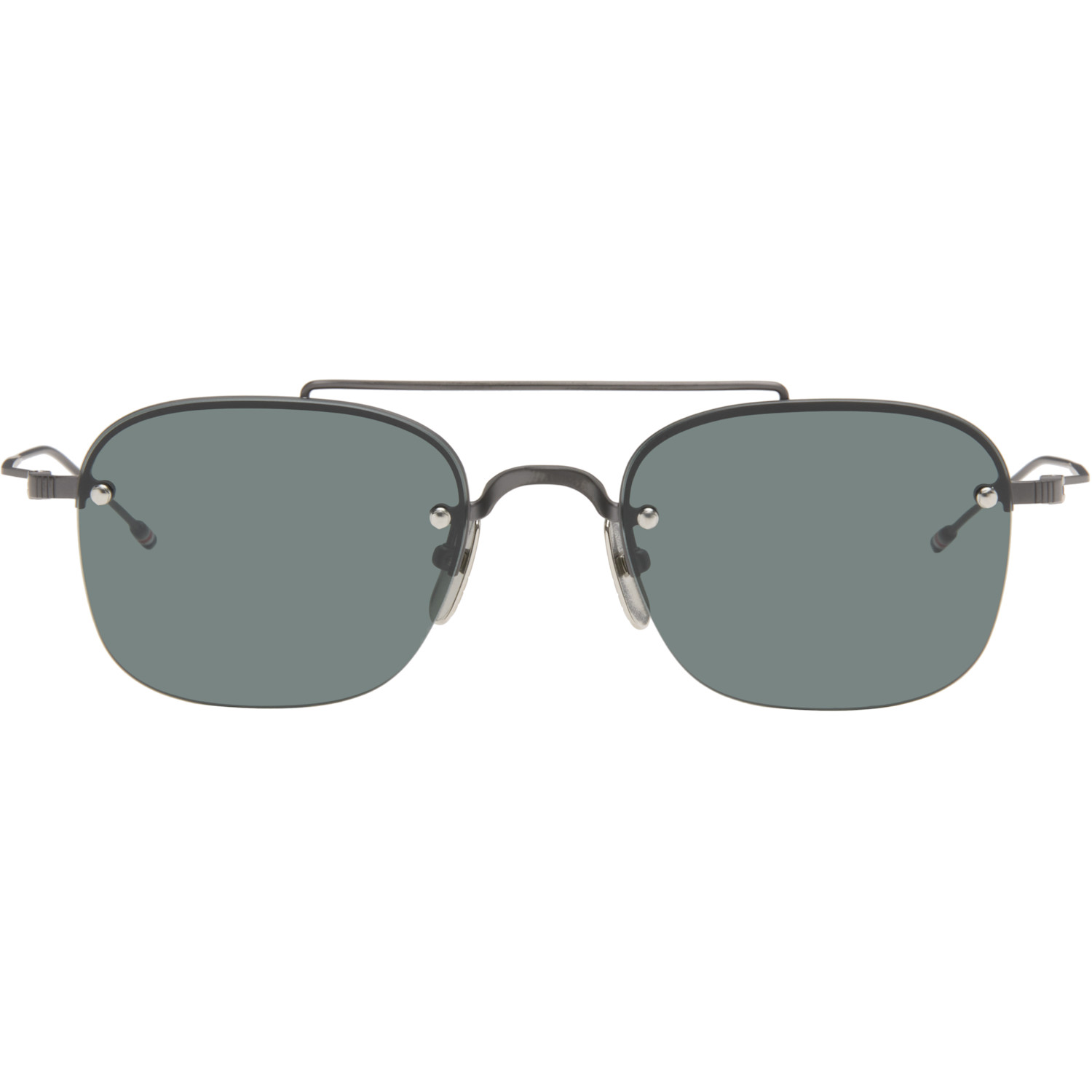 Thom Browne Gray Titanium Semi Rimless Pilot Sunglasses