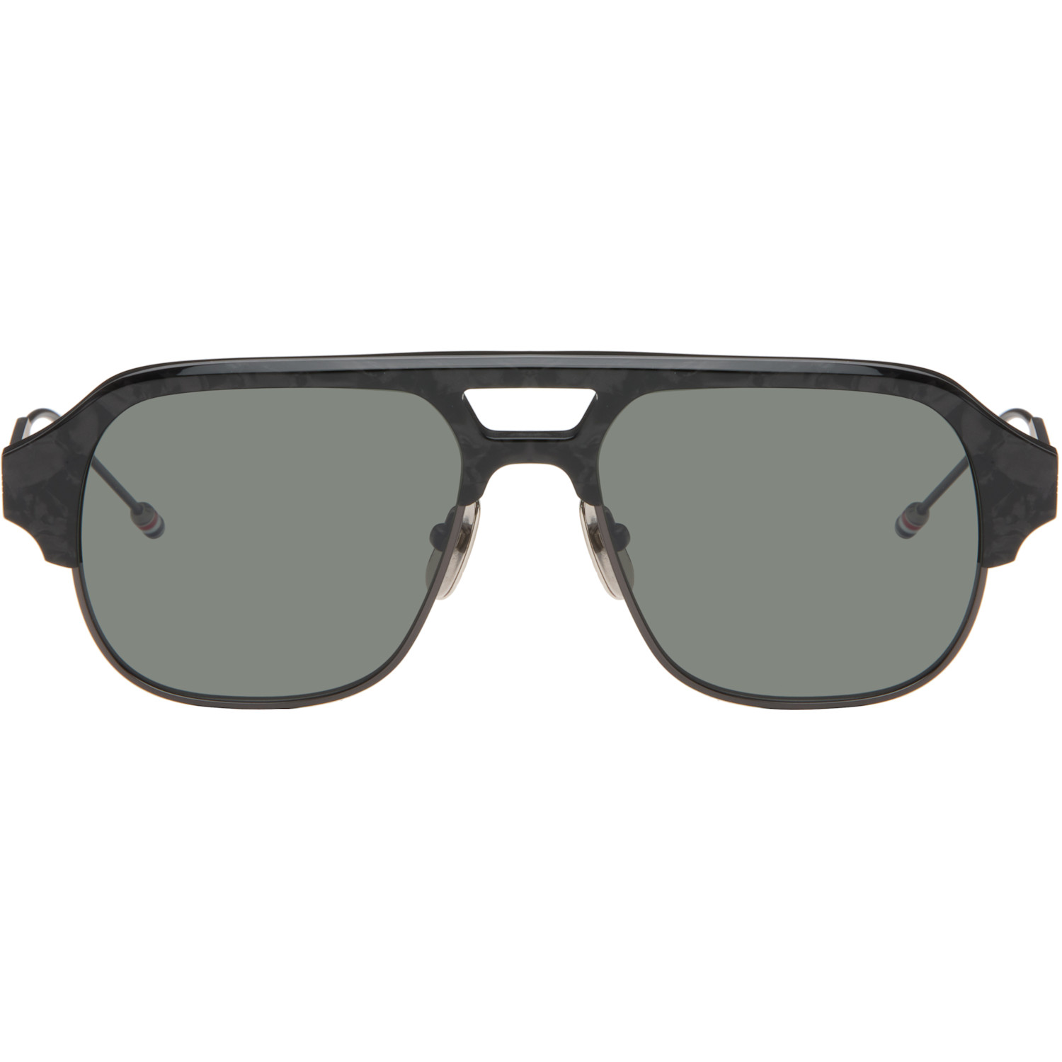 Thom Browne Black Acetate & Titanium Aviator Pilot Sunglasses