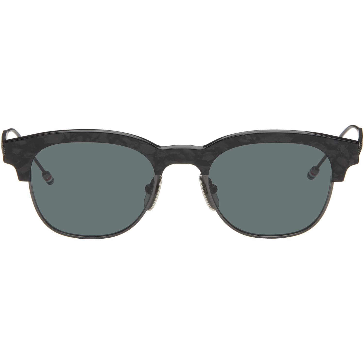 Thom Browne Black Acetate & Titanium Oval Sunglasses