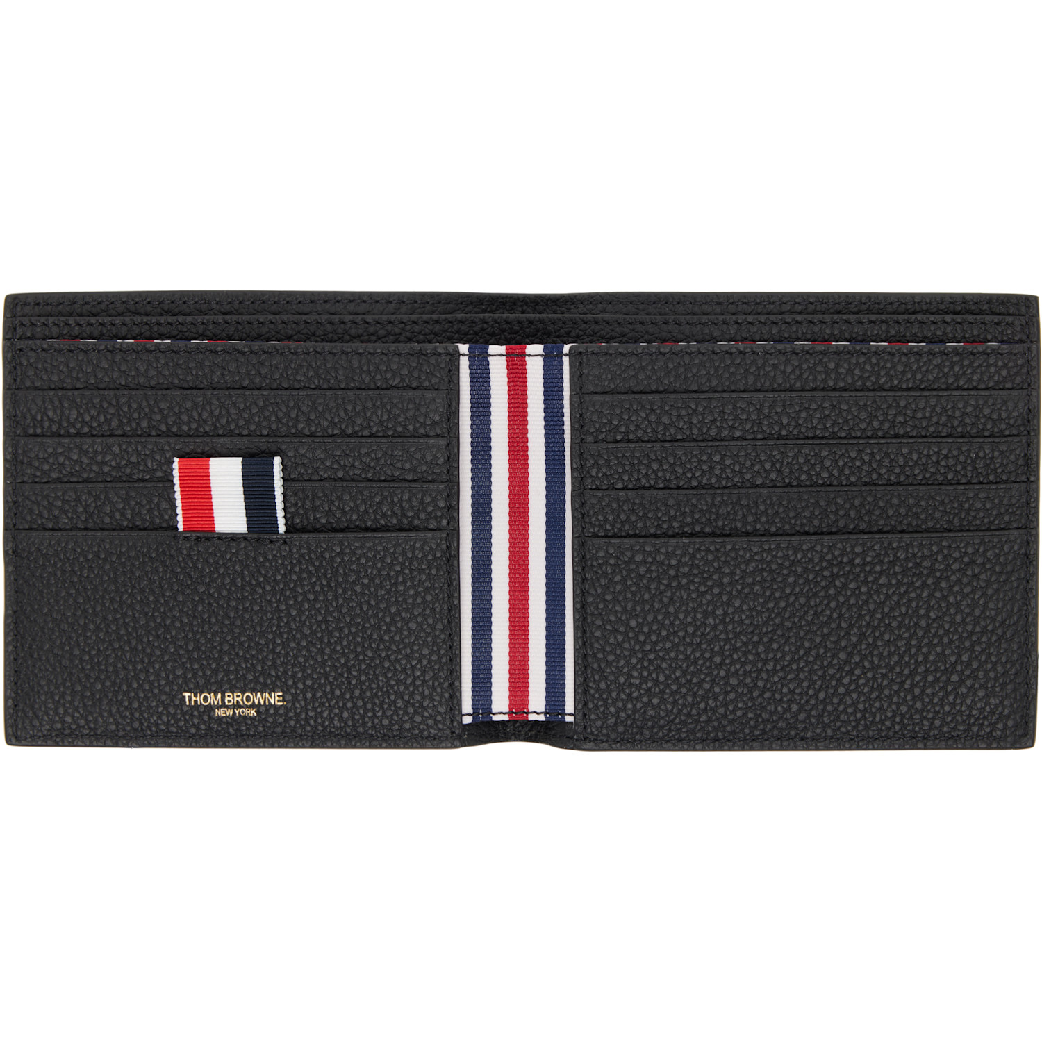  Thom Browne Black Soft Pebble Grain Leather Billfold Wallet 