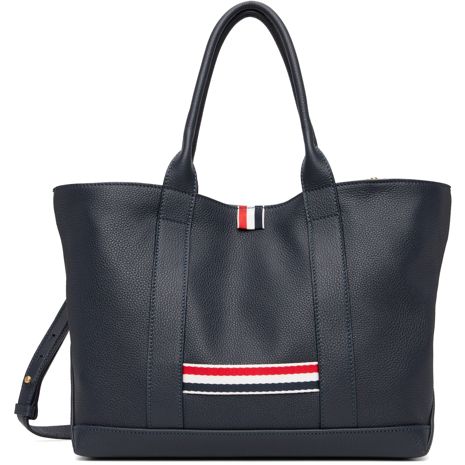 Thom Browne Navy Soft Pebble Grain Leather Small Tool Tote