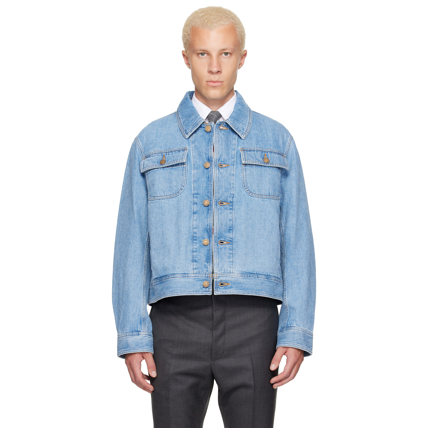 Thom Browne Blue Selvedge Backstrap Utility Denim Jacket