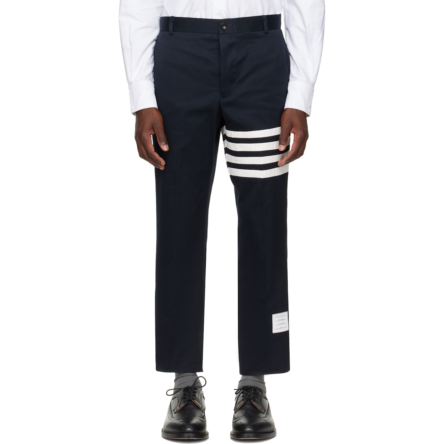 Thom Browne Navy Cotton Twill 4-Bar Unconstructed Trousers