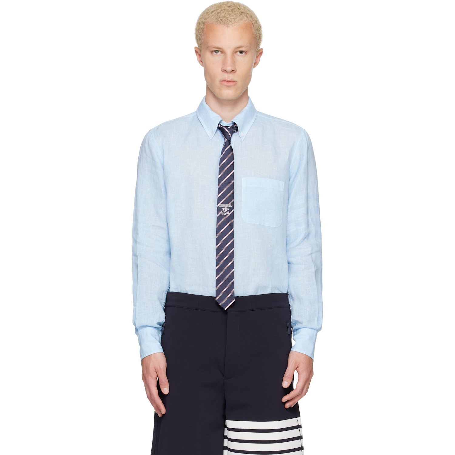 Thom Browne Blue Linen 4-Bar Shirt