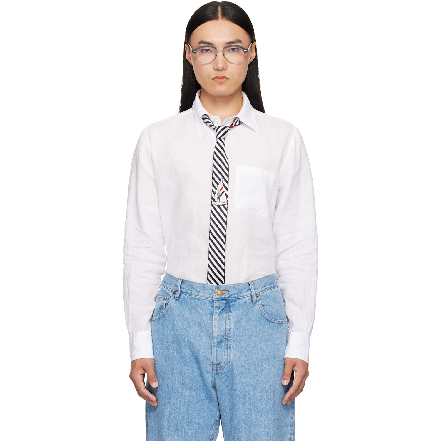 Thom Browne White Linen 4-Bar Shirt