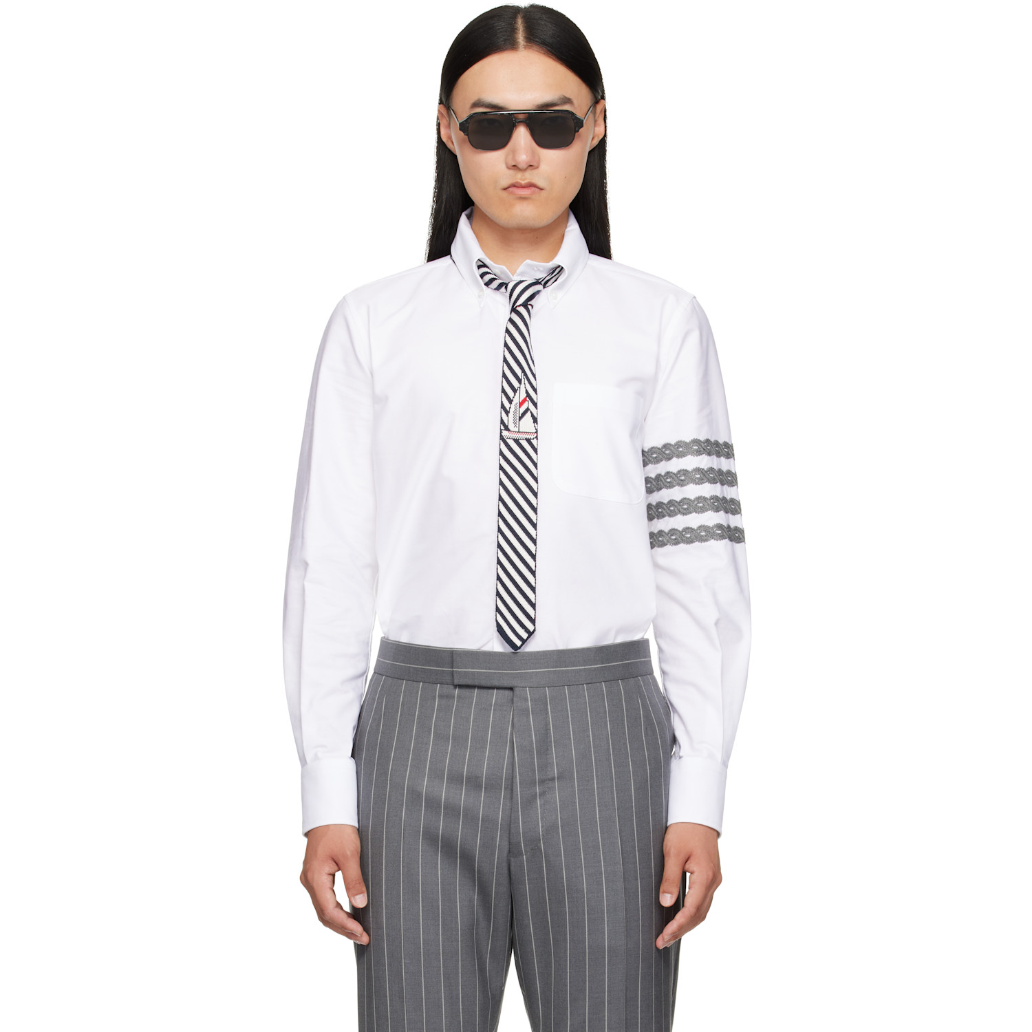 Thom Browne White 4-Bar Unraveling Cable Stitch Shirt