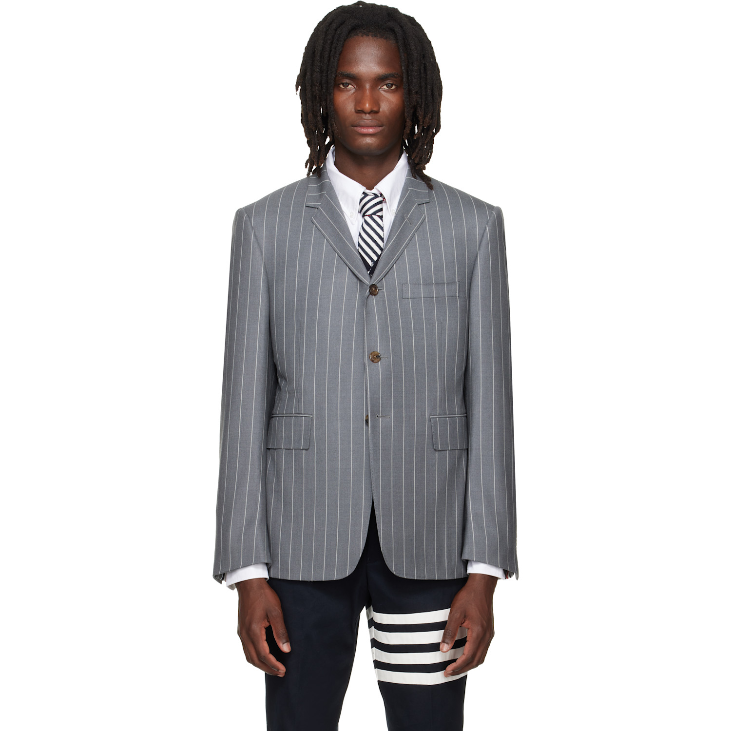 Thom Browne Gray Chalk Stripe Twill Sportcoat