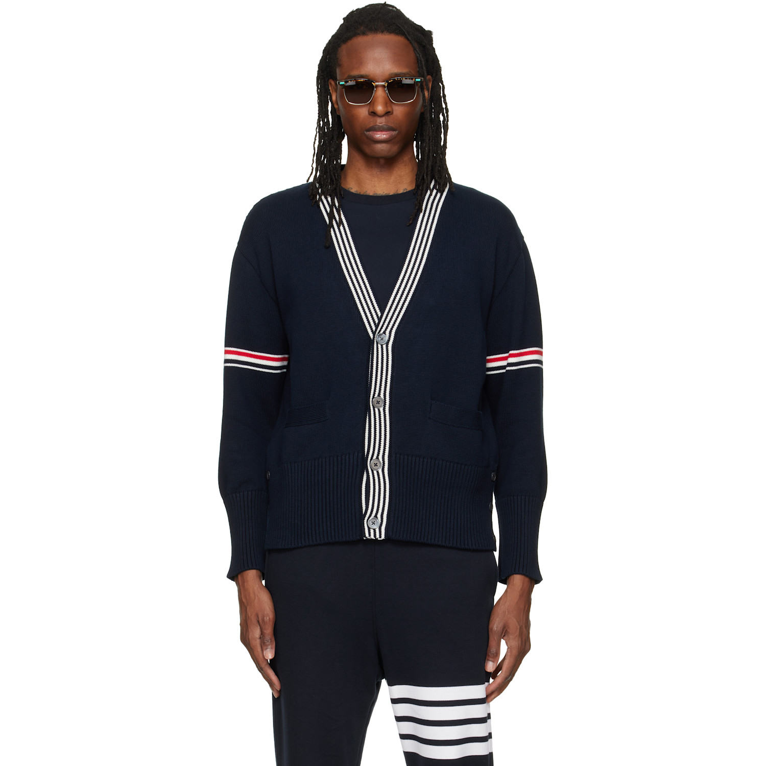Thom Browne Navy RWB Armband Lobster Jersey Cardigan