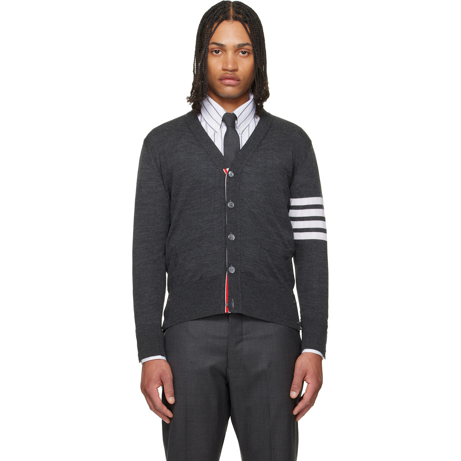 Thom Browne Gray Merino Wool 4-Bar Classic Cardigan