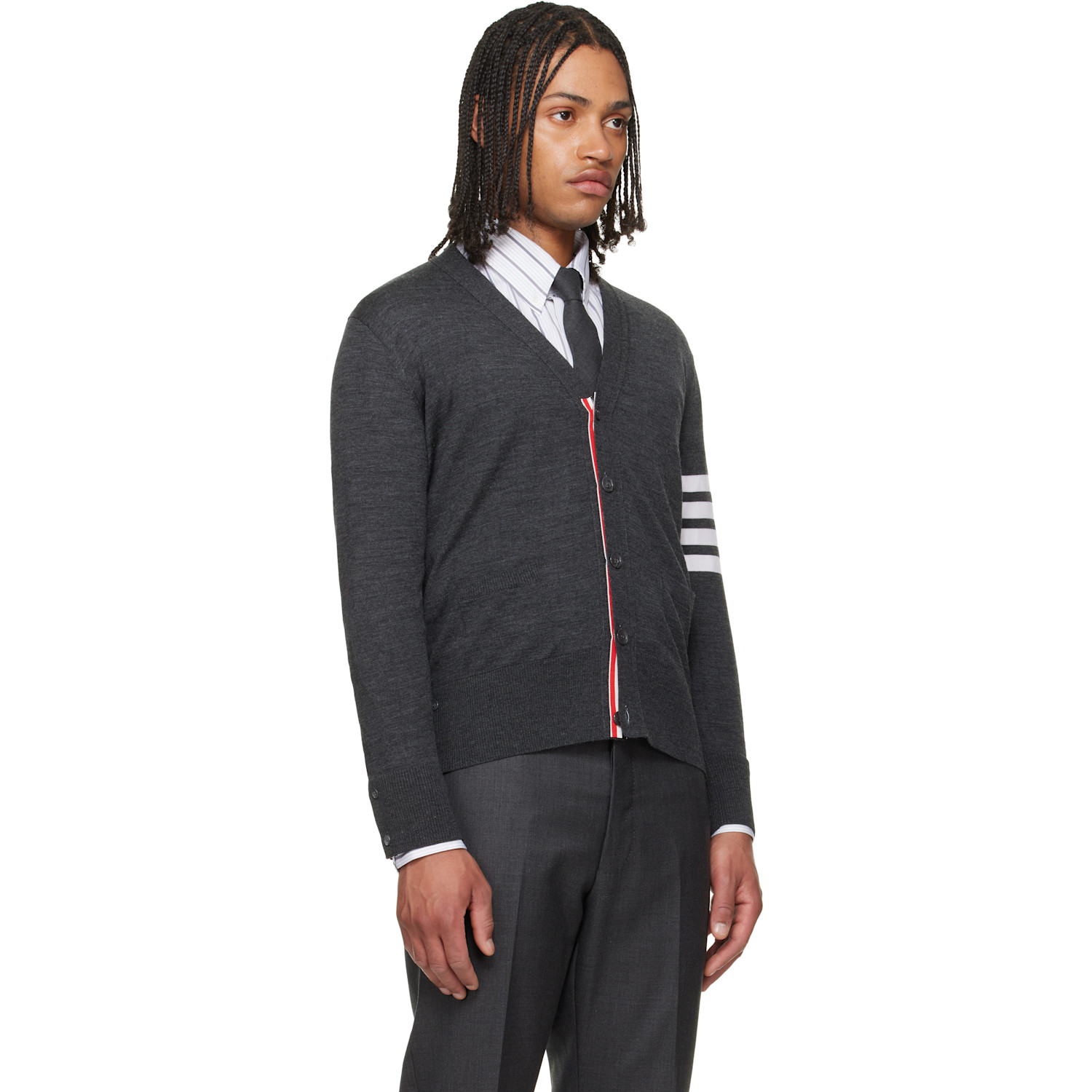  Thom Browne Gray Merino Wool 4-bar Classic Cardigan 