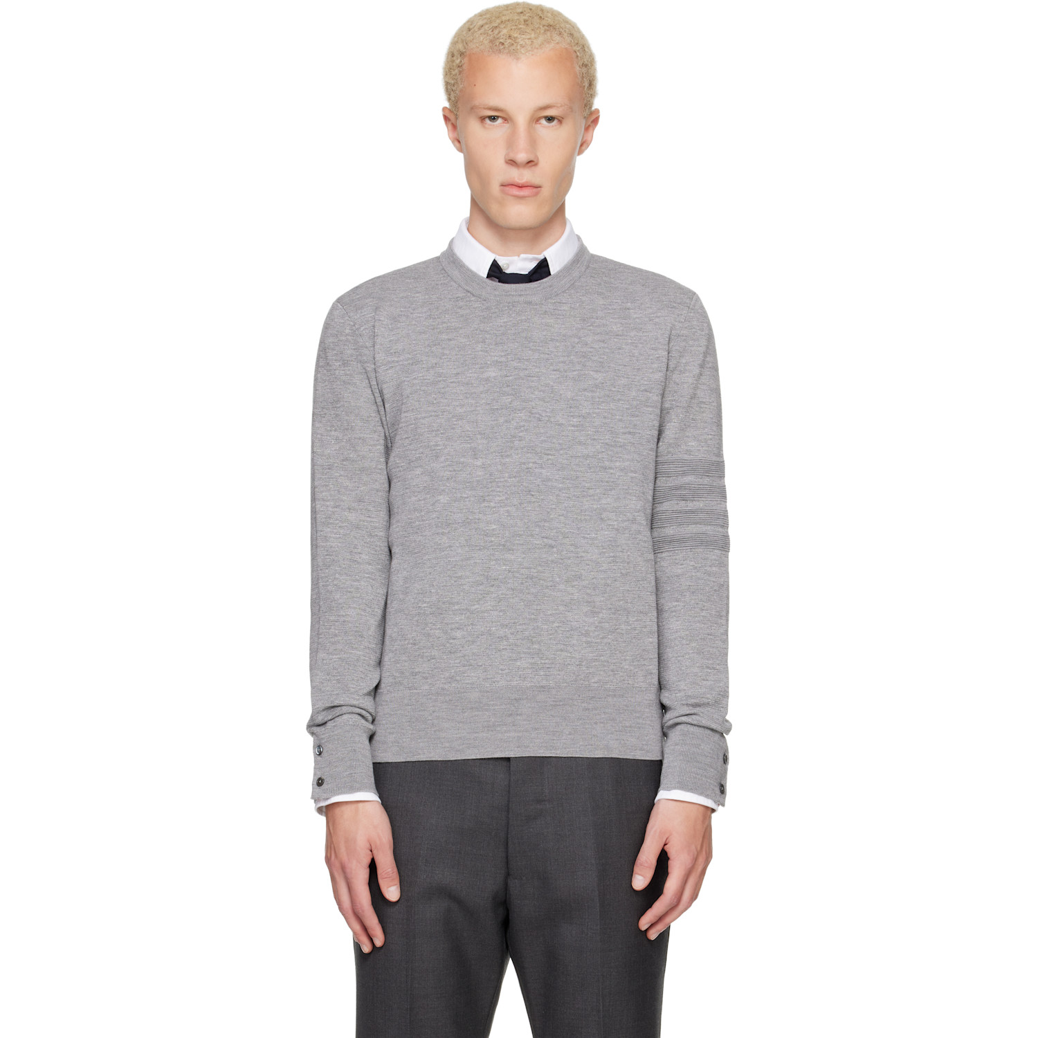 Thom Browne Gray Ottoman Milano Stitch 4-Bar Bomber Sweater