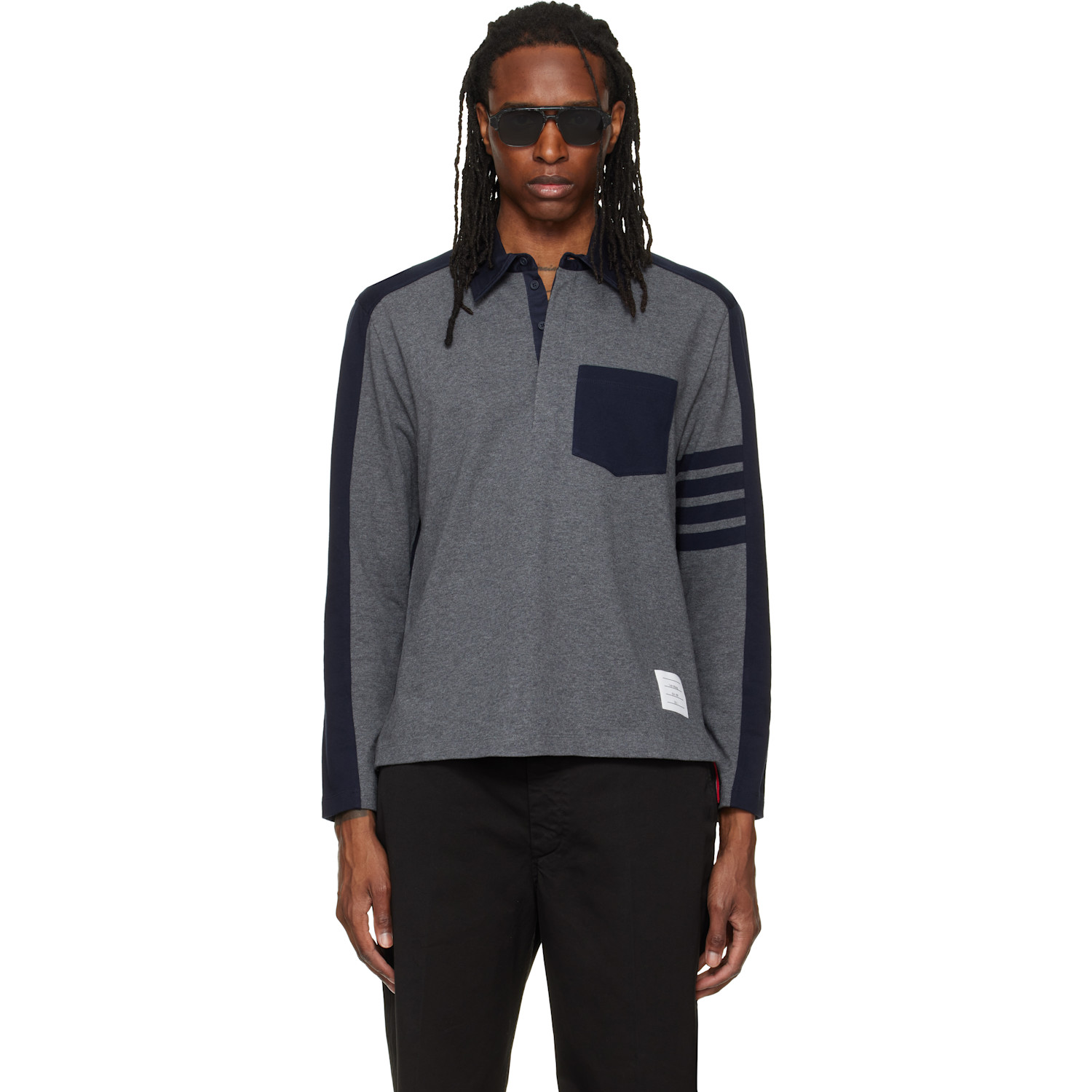 Thom Browne Gray & Navy Oversized Colorblock Rugby Polo In 035 Med Grey