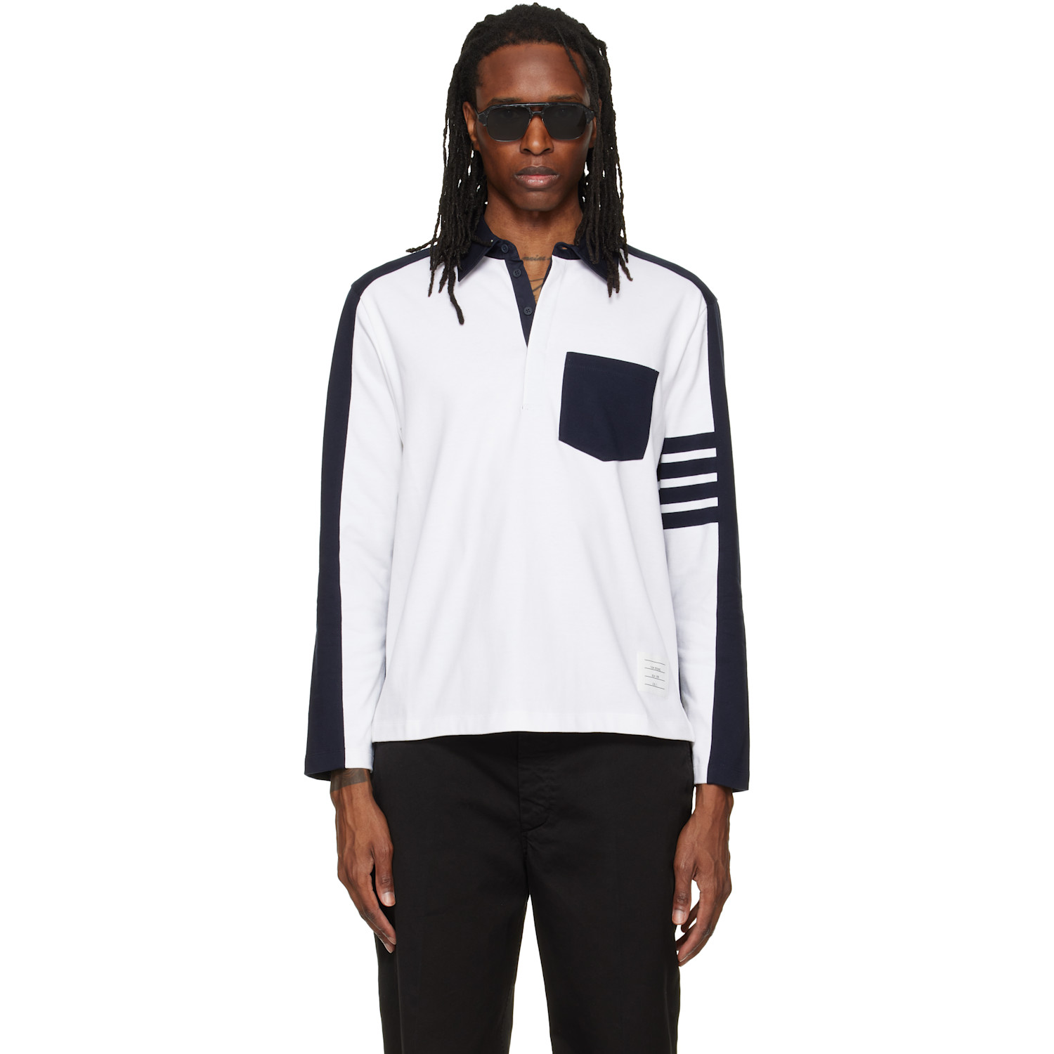 Thom Browne White & Navy Oversized Colorblock Rugby Polo In 100 White