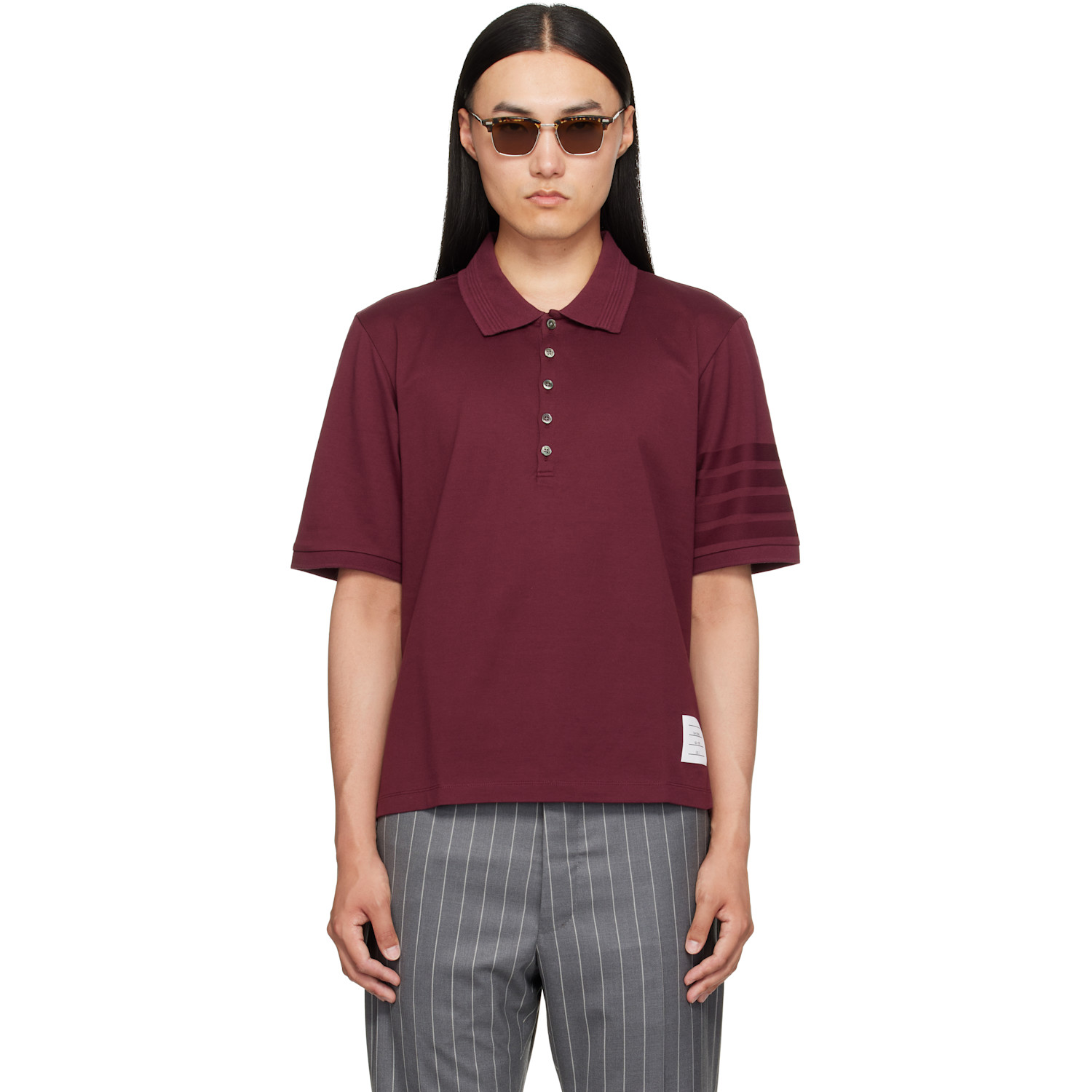 Thom Browne Burgundy Jersey Ottoman 4-Bar Polo