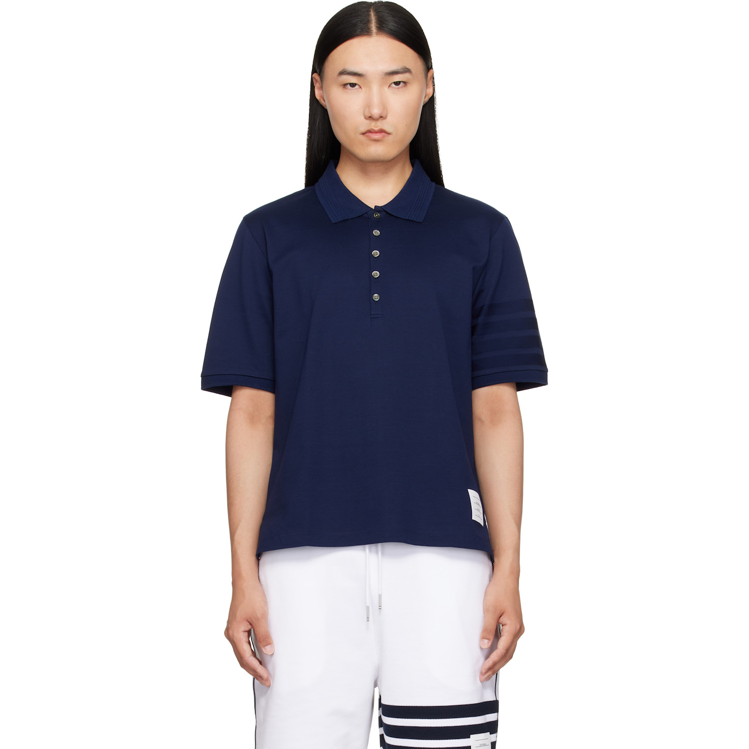 Thom Browne Navy Jersey Ottoman 4-Bar Polo