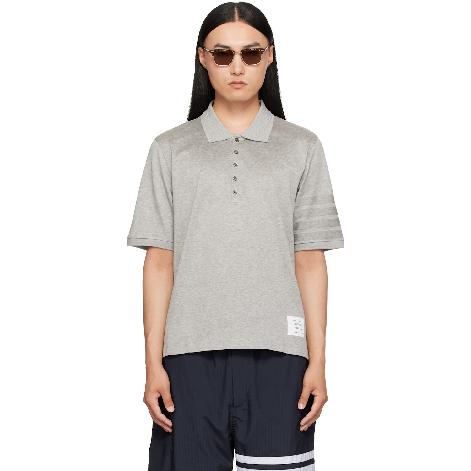 Thom Browne Gray Jersey Ottoman 4-Bar Polo