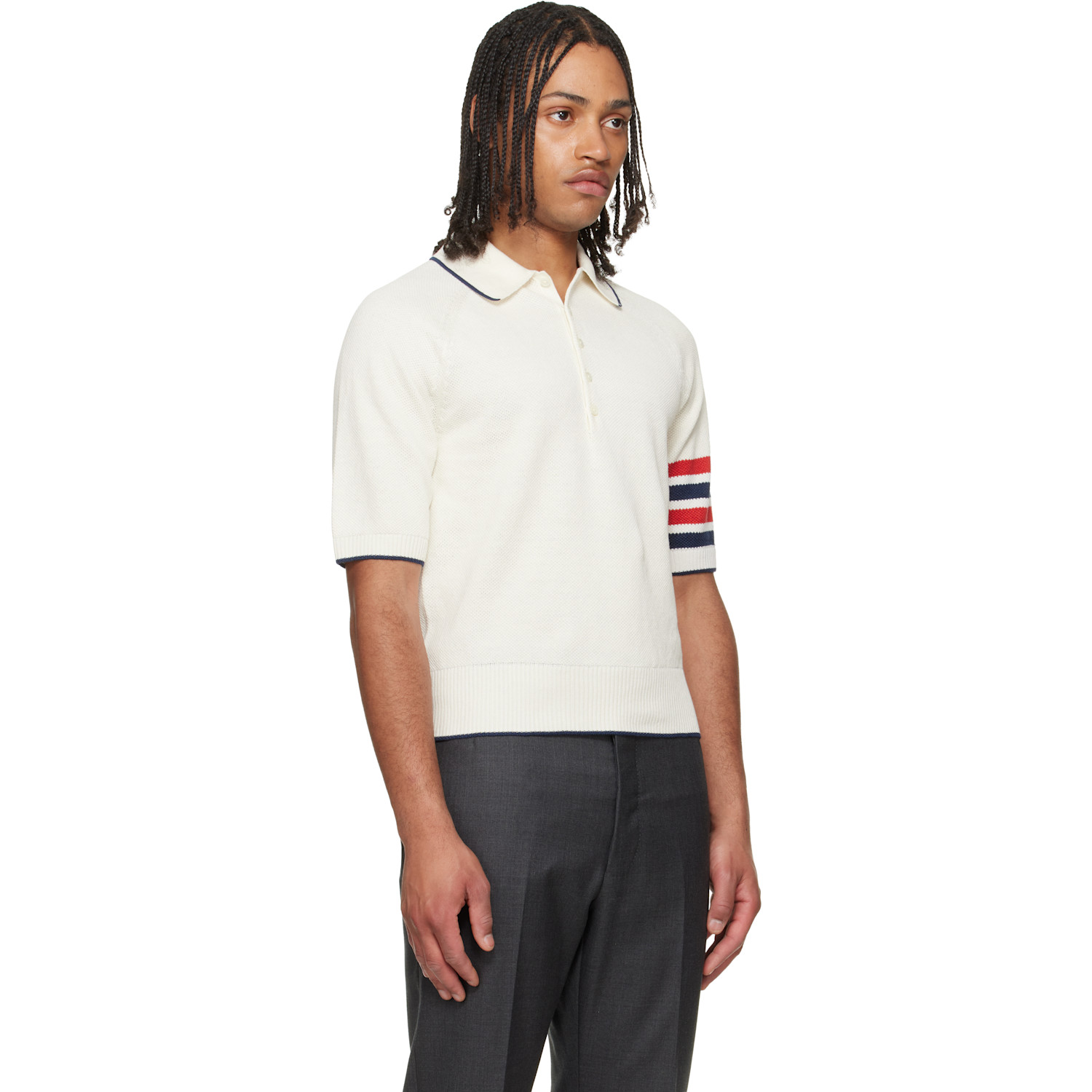  Thom Browne White Linen Cotton 4-bar Relaxed Fit Polo 