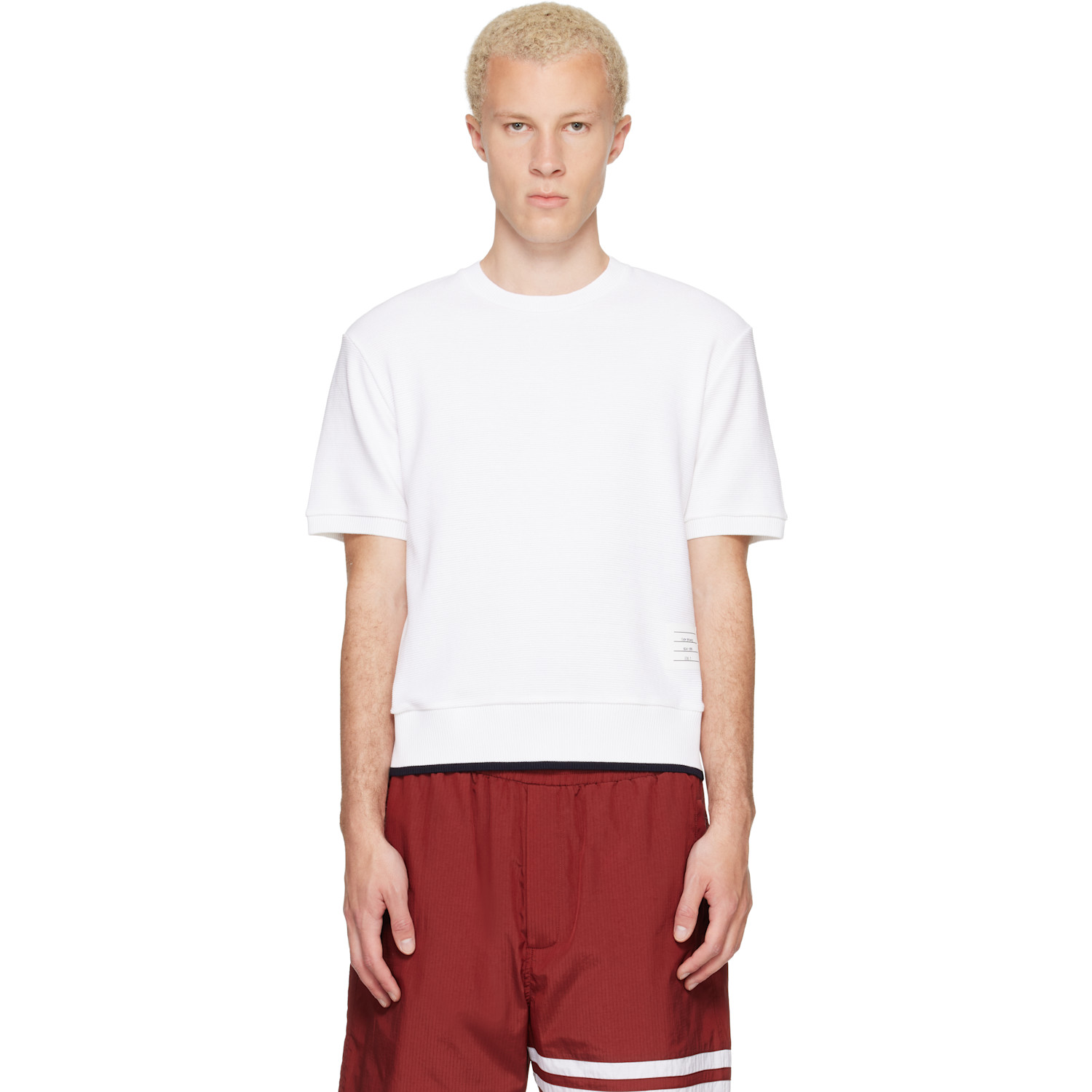 Thom Browne White Short Sleeve Rib Cuff Cotton Waffle T-shirt