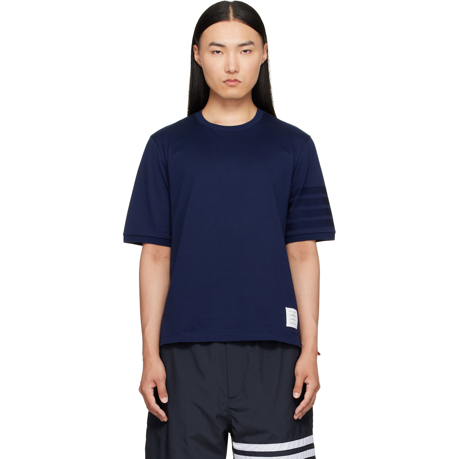 Thom Browne Navy Jersey Ottoman 4-Bar T-shirt