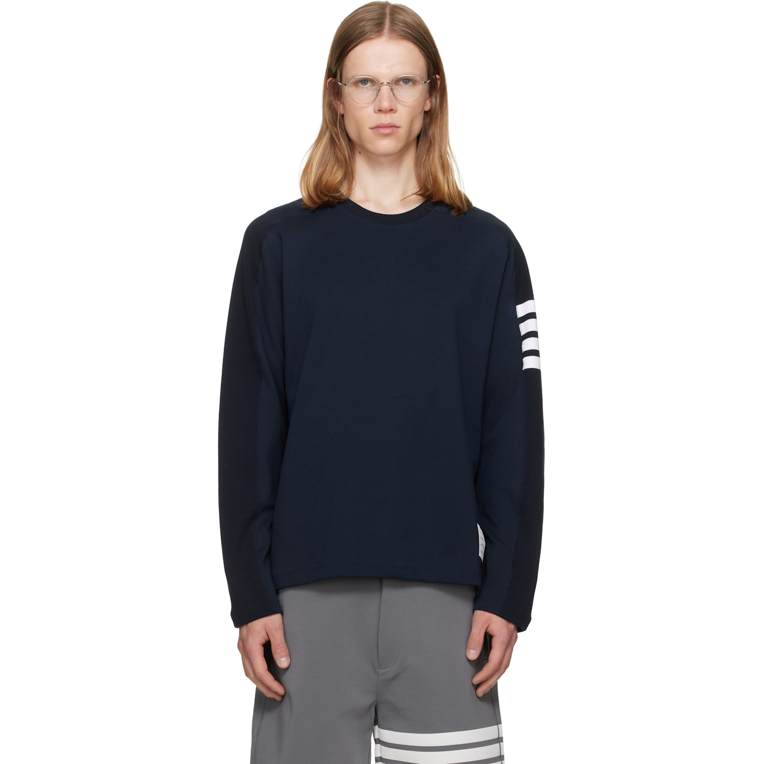 Thom Browne Navy Milano Cotton 4-Bar T-shirt