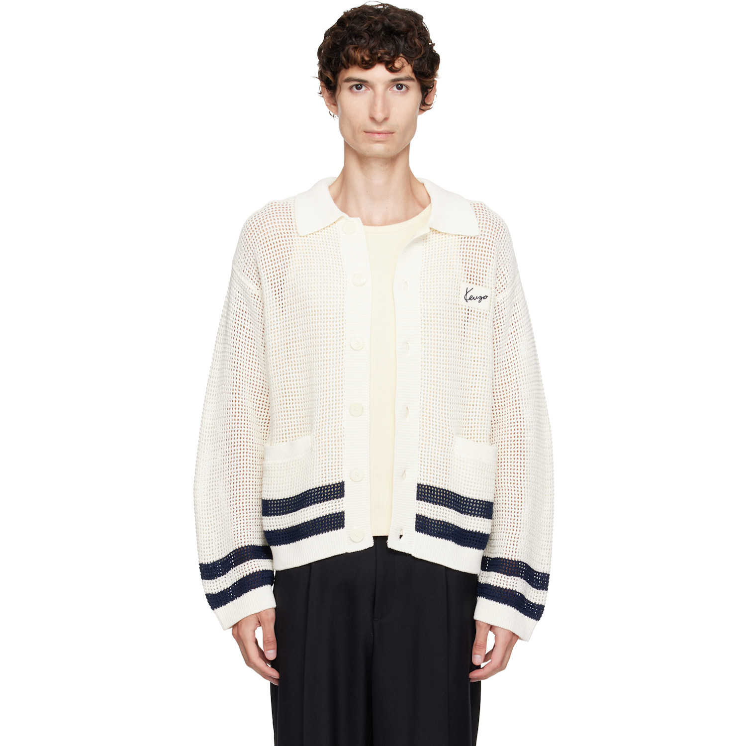 Kenzo Off-White Kenzo Paris Polo Collar Cardigan