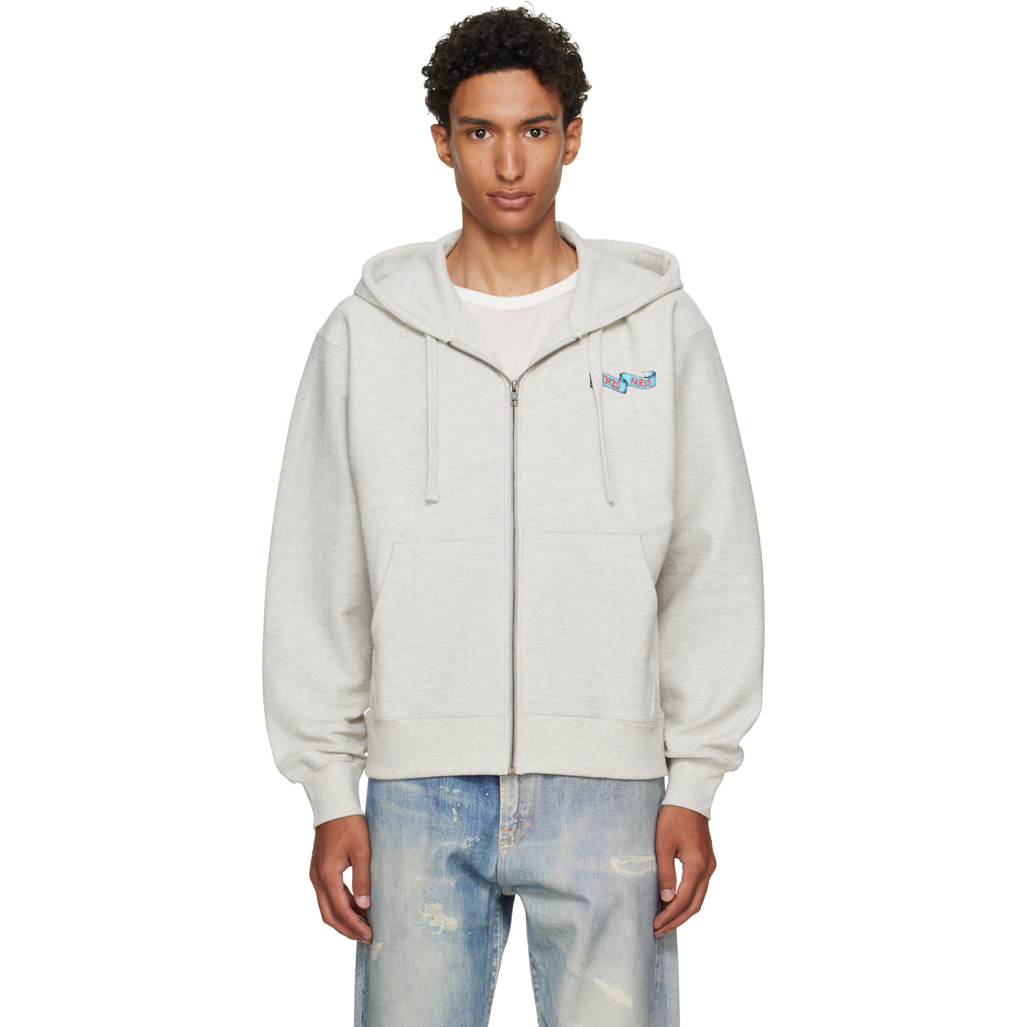 Kenzo Gray Kenzo Paris 'KENZO Jumping Tiger' Zip Up Hoodie