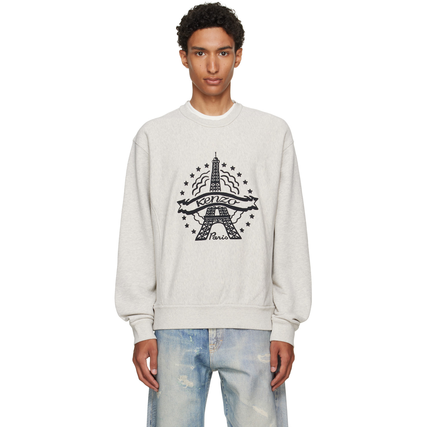 Kenzo Gray Kenzo Paris 'KENZO Eiffel Tower Design' Cotton Sweatshirt