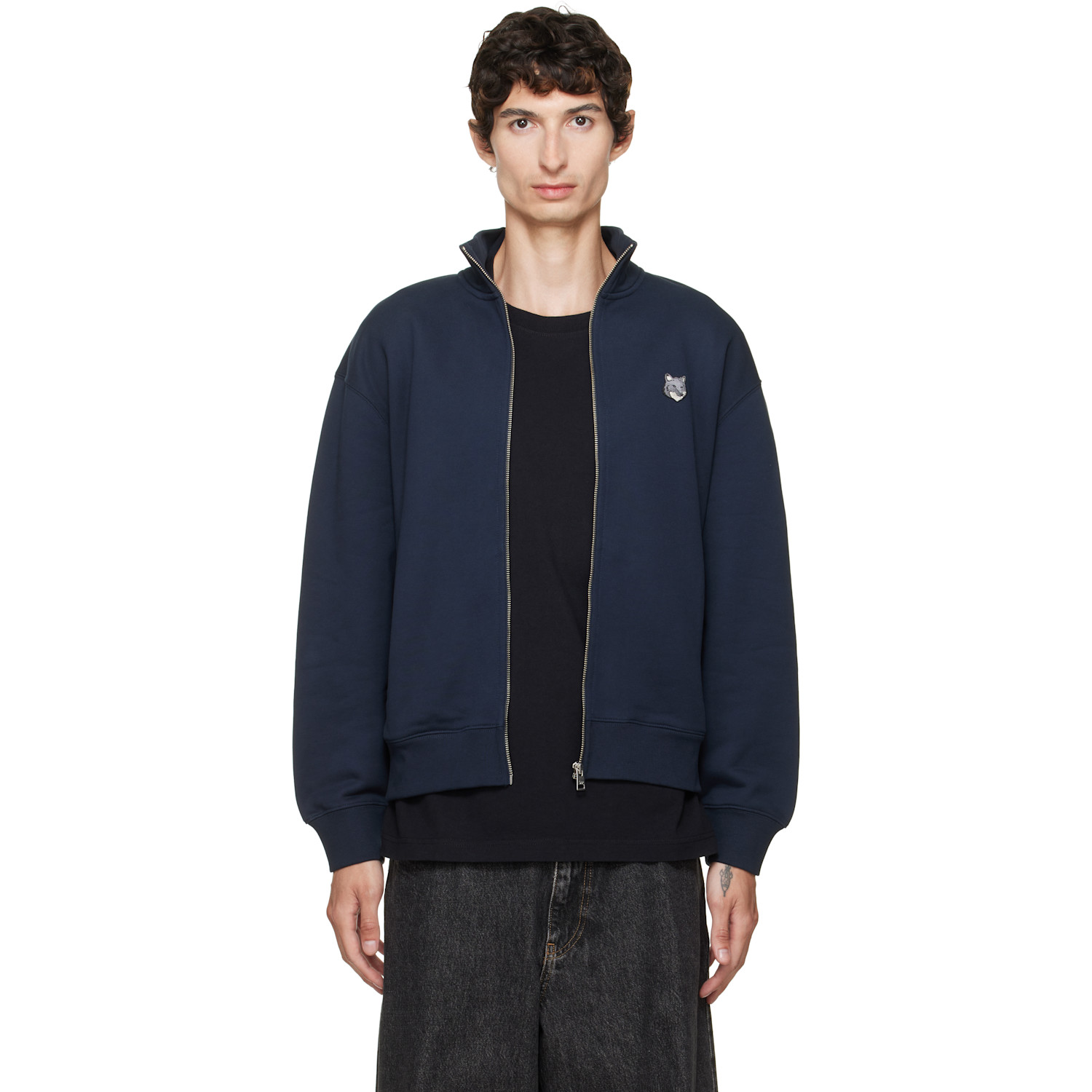 Maison Kitsuné Navy Fox Head Zipped Comfort Sweatshirt