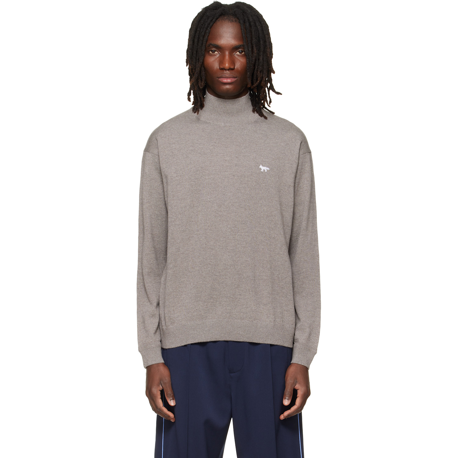Maison Kitsuné Taupe Profile Fox Comfort Mock Neck Sweater