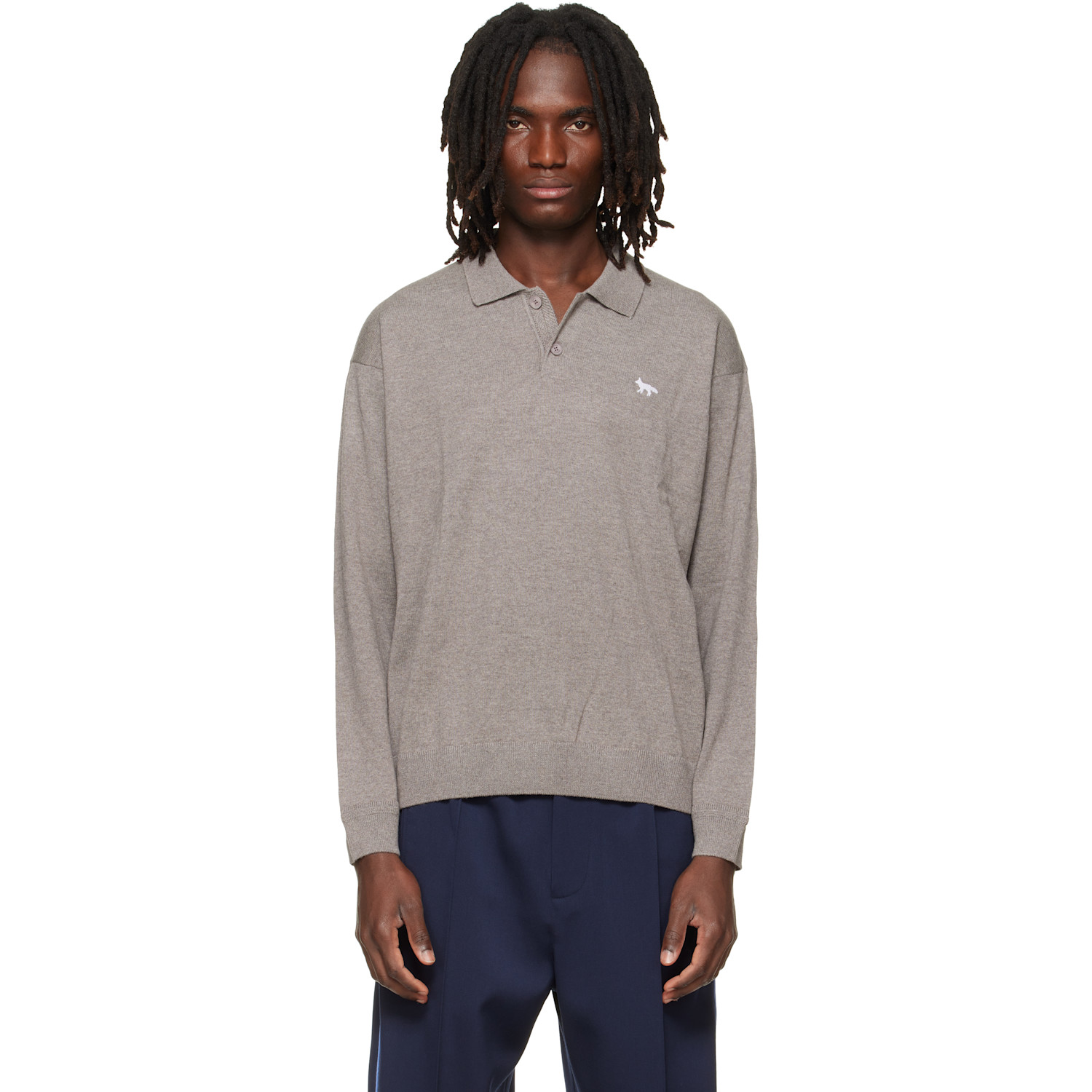 Maison Kitsuné Taupe Profile Fox Comfort Polo
