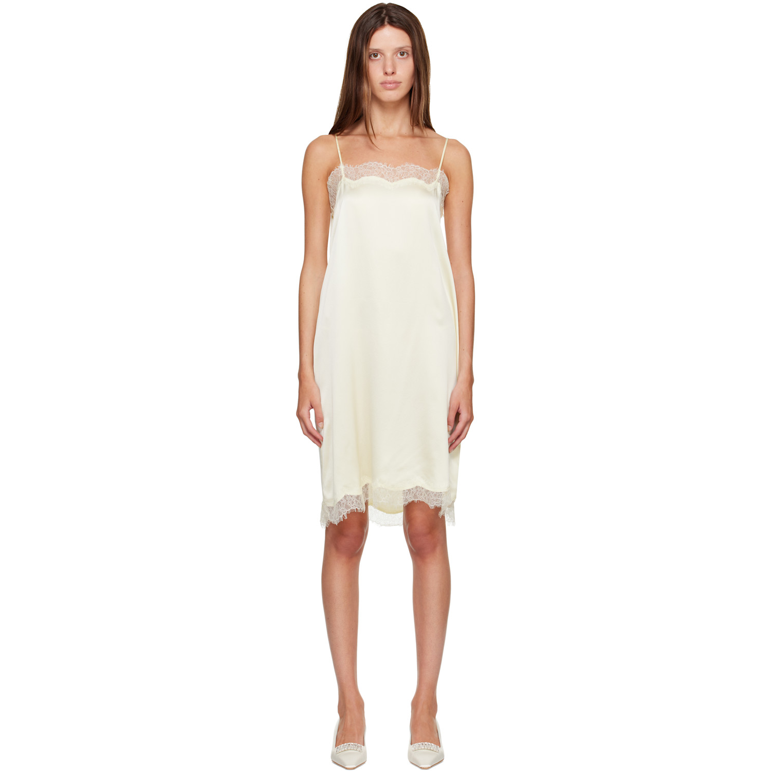 R2W Yellow Milena Silk Lace Midi Dress